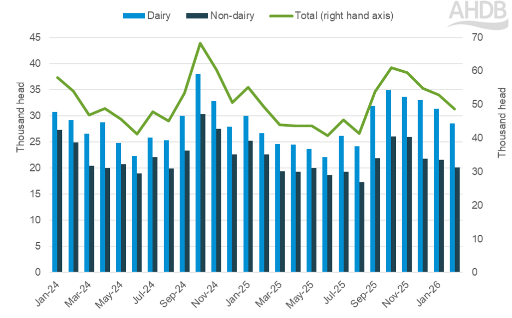 Graph showing kill numbers of female cattle over thirty months